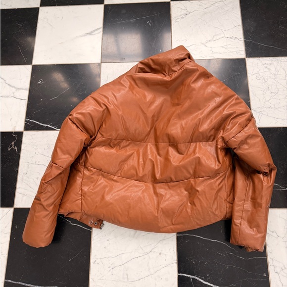 Apparis Tan faux leather Puffer Jacket - Picture 4 of 5